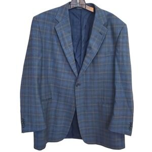 Coppley Sport Coat Men 45R Plaid Wool Blue Gray Plaid Blazer Bocelli 2 Button SB